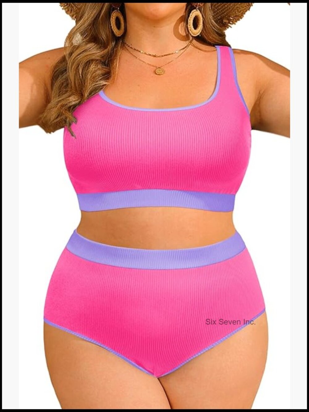 Plus Size High Waisted Bikini Set Two Piece Swimsuit Full Coverage Sporty